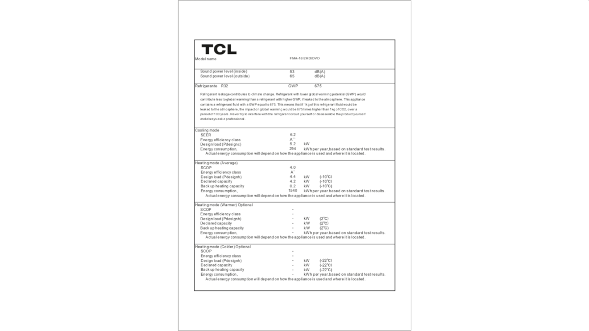 TCL multi klima uređaj, komplet FMA 18I2HD DVO FMA 09CHSD TPG11I + FMA 12CHSD TPG11 inf list