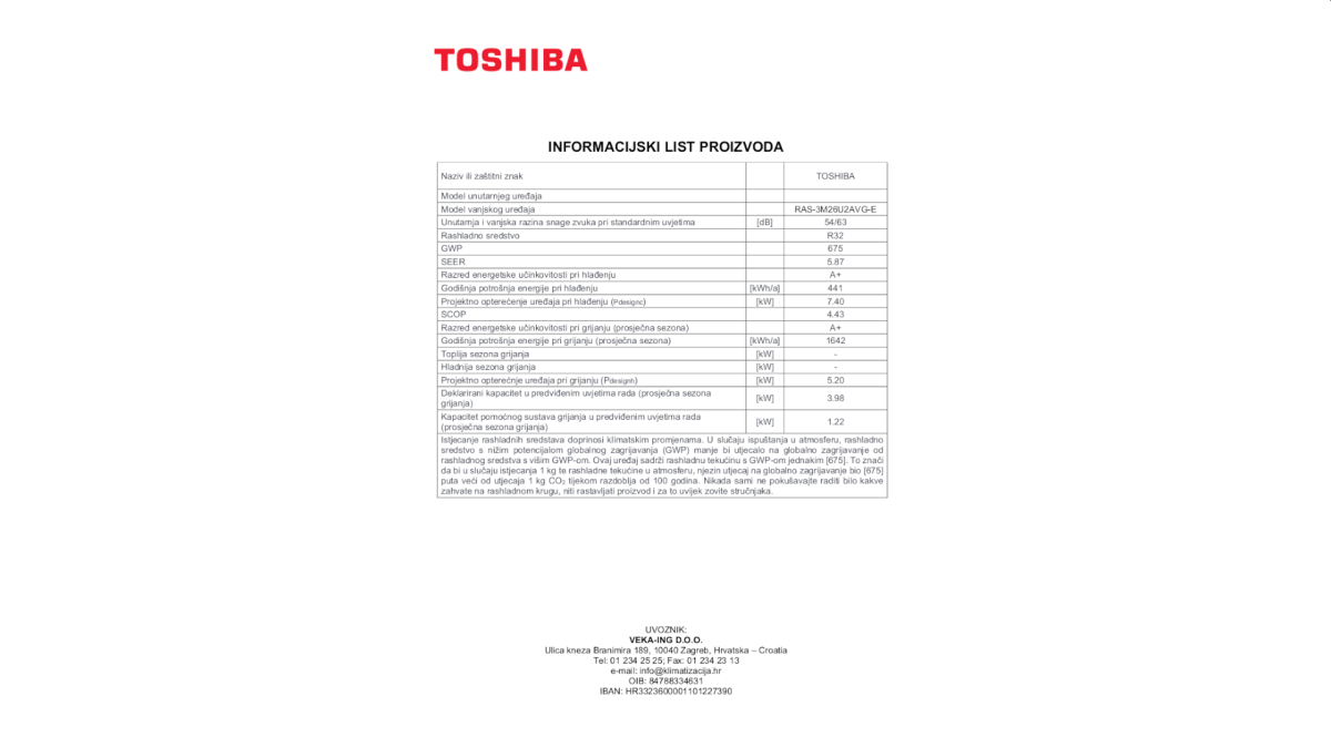 Toshiba multi klima uređaj, komplet RAS 3M26G3AVG E RAS B10E2KVG E x3 inf list