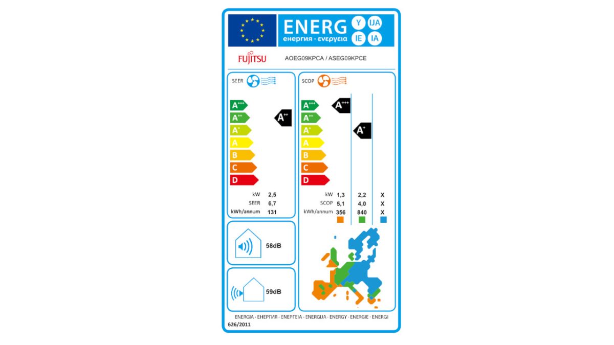 Fujitsu energetska naljepnica 09KPCA