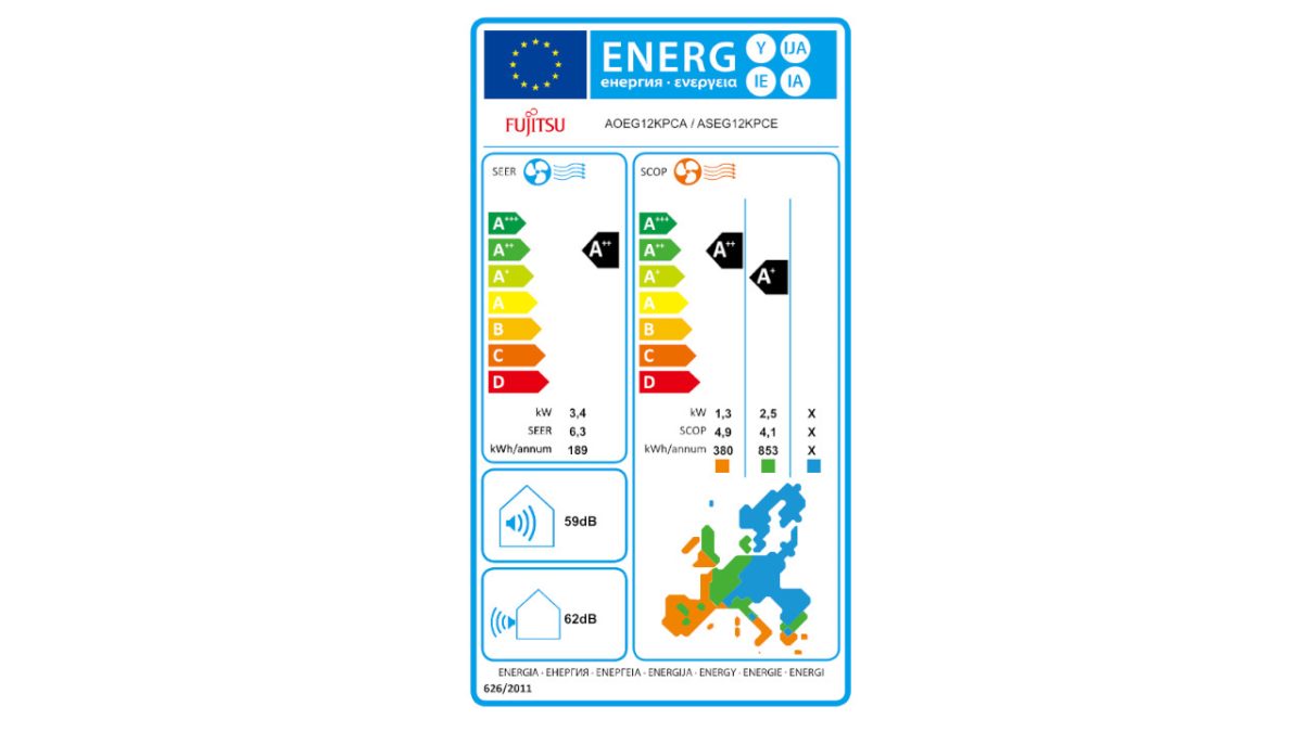 Fujitsu energetska naljepnica 12KPCA