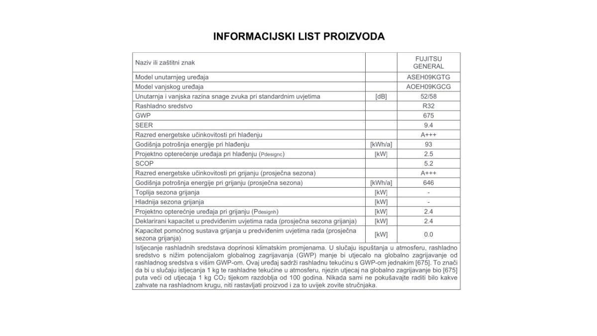 Fujitsu informacijski list 09KGTG