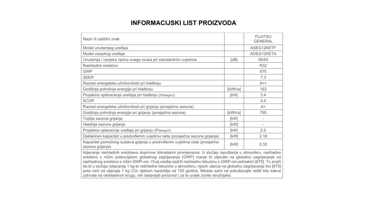 Fujitsu informacijski list 12KETA