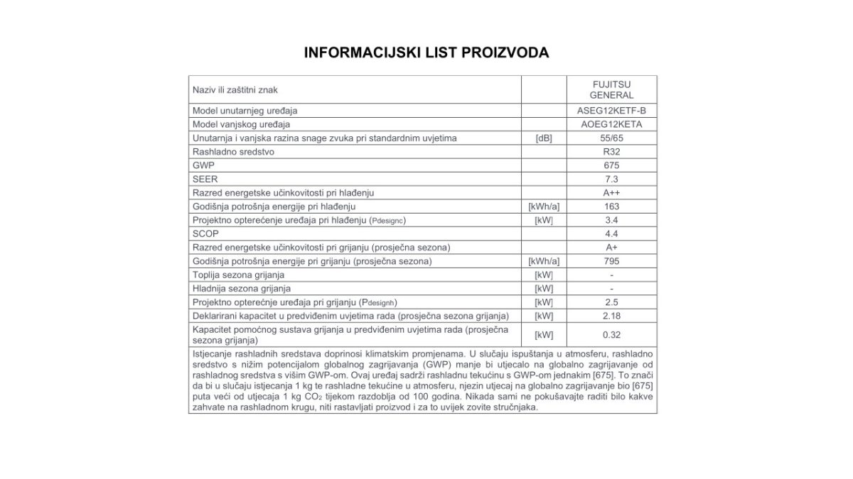 Fujitsu informacijski list 12KETA B