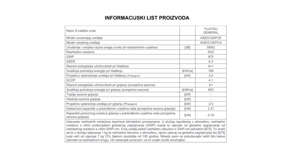 Fujitsu informacijski list 12KPCE