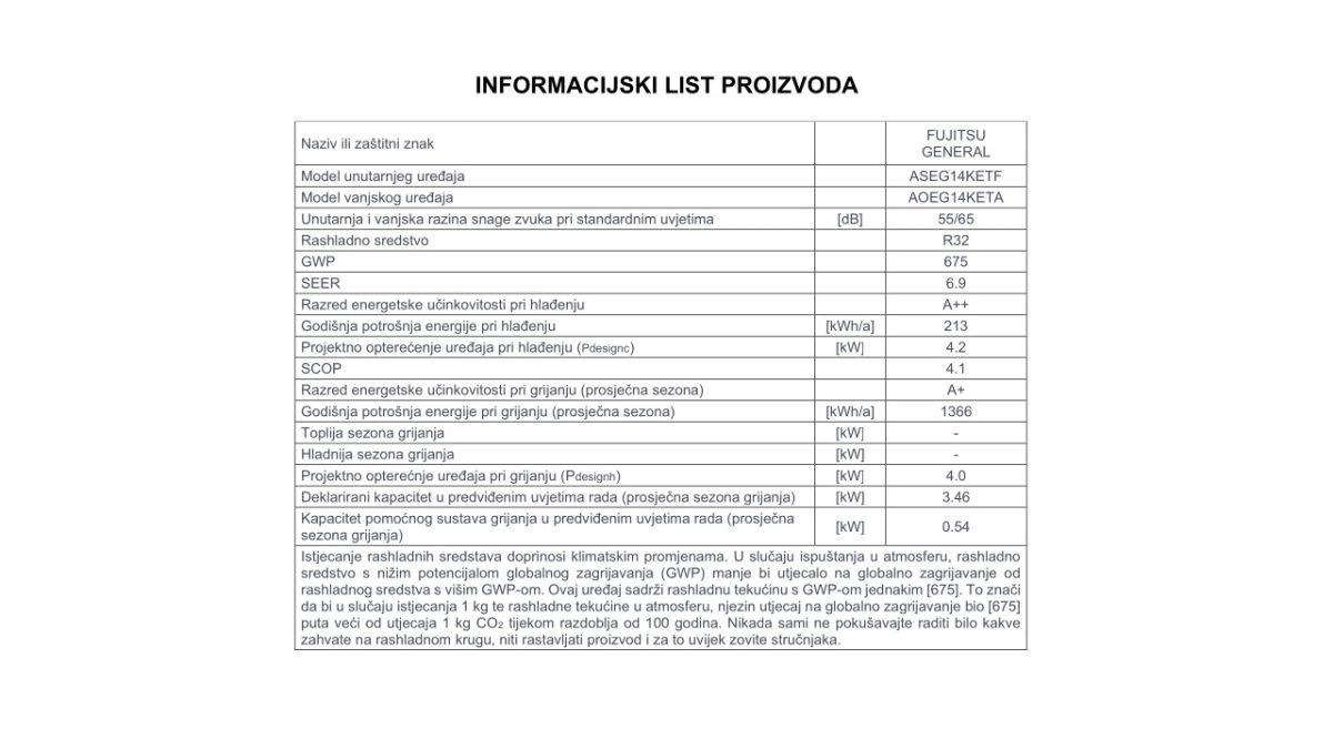 Fujitsu informacijski list 14KETA