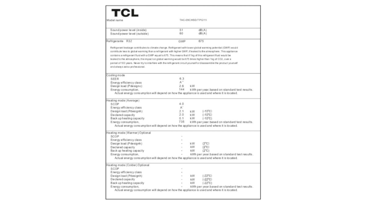 TCL informacijski list Ocarina09